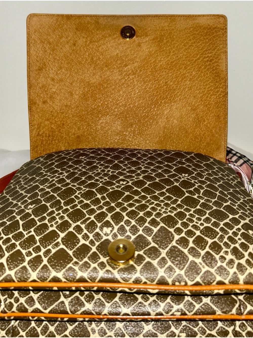 Nina Ricci Brown & Tan Patterned Canvas Satchel with Gold 'N' Logo - Picture 6 of 8
